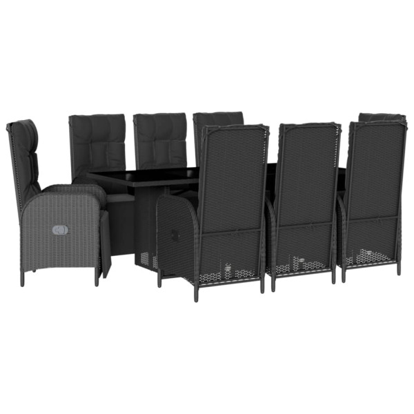Set de comedor de jardín 9 pzas y cojines ratán sintético negro M 2