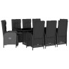 9 pcs conjunto de jantar p/ jardim c/ almofadões vime PE preto 2