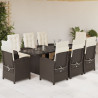 9 pcs conjunto jantar p/ jardim c/ almofadões vime PE castanho 1