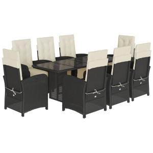 Set de comedor de jardín 9 pzas y cojines ratán sintético negro H