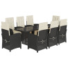 9 pcs conjunto de jantar p/ jardim c/ almofadões vime PE preto 2