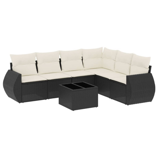 Set de comedor de jardín 7 pzas y cojines ratán sintético negro M 2
