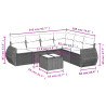 7 pcs conjunto de sofás p/ jardim c/ almofadões vime PE preto 3
