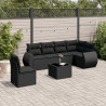 7 pcs conjunto de sofás p/ jardim c/ almofadões vime PE preto 1