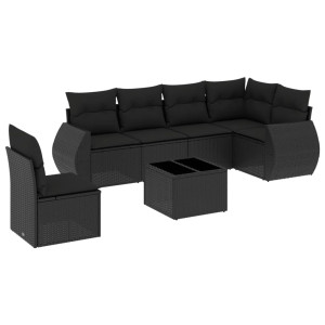 Set de comedor de jardín 7 pzas y cojines ratán sintético negro H
