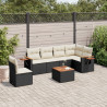 7 pcs conjunto de sofás p/ jardim c/ almofadões vime PE preto 1