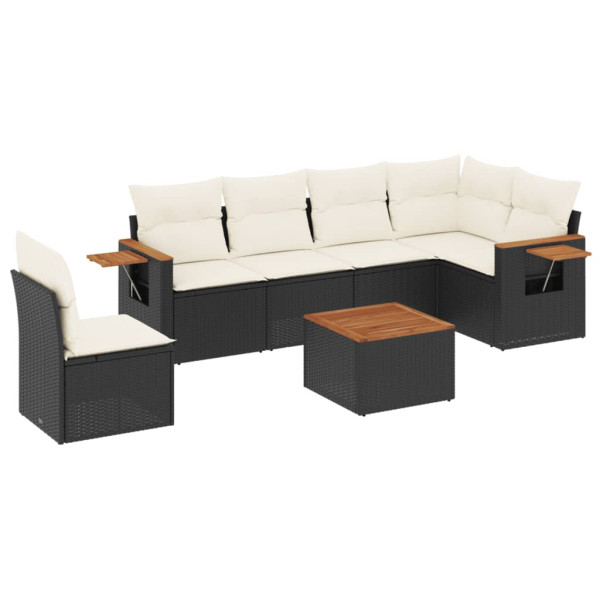 Set de comedor de jardín 7 pzas y cojines ratán sintético negro M 2