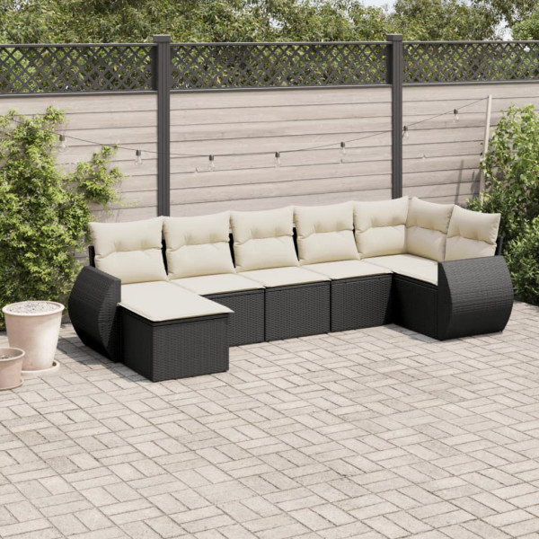 Set de comedor de jardín 7 pzas y cojines ratán sintético negro D