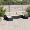 7 pcs conjunto de sofás p/ jardim c/ almofadões vime PE preto 1