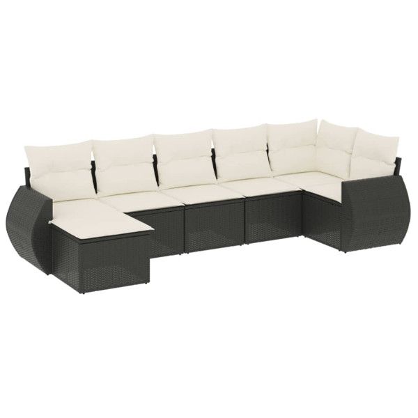 7 pcs conjunto de sofás p/ jardim c/ almofadões vime PE preto M 2