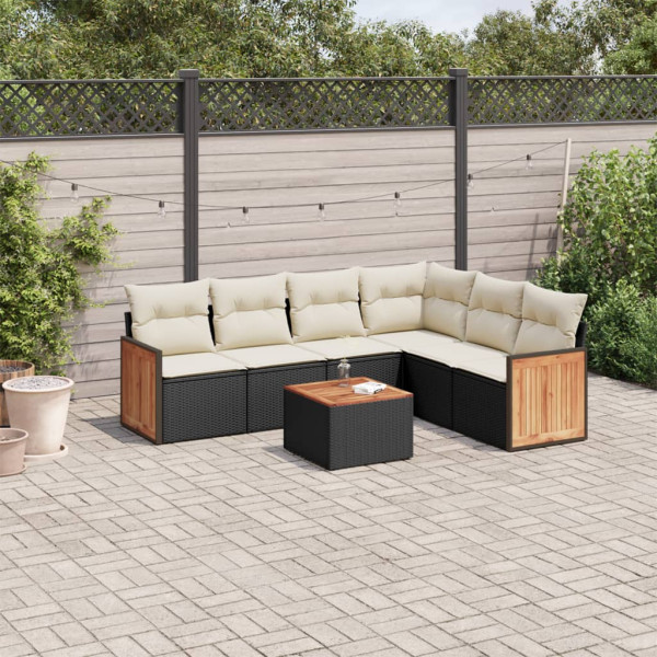 Set de comedor de jardín 7 pzas y cojines ratán sintético negro D