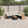 Set de comedor de jardín 7 pzas y cojines ratán sintético negro 1