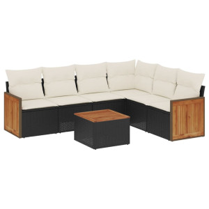 Set de comedor de jardín 7 pzas y cojines ratán sintético negro H
