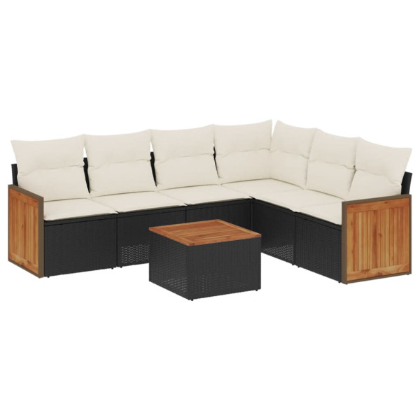 Set de comedor de jardín 7 pzas y cojines ratán sintético negro M 2