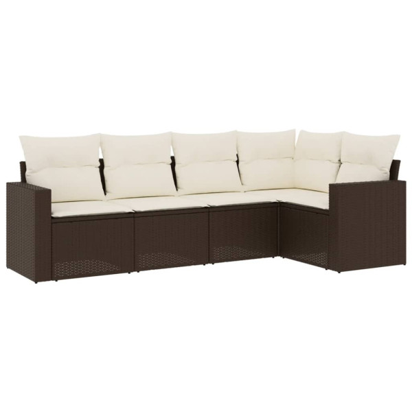 Set comedor de jardín 5 piezas y cojines ratán sintético marrón M 2