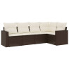Set comedor de jardín 5 piezas y cojines ratán sintético marrón 2