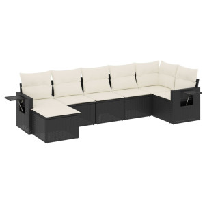 Set de comedor de jardín 7 pzas y cojines ratán sintético negro H