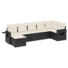 7 pcs conjunto de sofás p/ jardim c/ almofadões vime PE preto 2