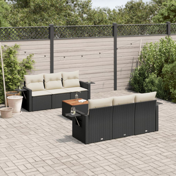 7 pcs conjunto de sofás p/ jardim c/ almofadões vime PE preto D