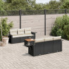 7 pcs conjunto de sofás p/ jardim c/ almofadões vime PE preto 1