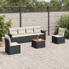 7 pcs conjunto de sofás p/ jardim c/ almofadões vime PE preto 1