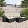 7 pcs conjunto de sofás p/ jardim c/ almofadões vime PE preto 1