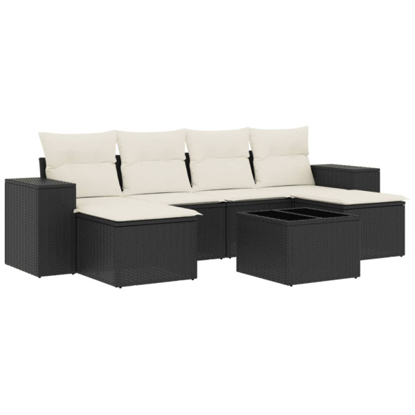 Set de comedor de jardín 7 pzas y cojines ratán sintético negro M 2