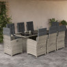 Set comedor de jardín 9 pzas cojines ratán sintético gris claro 1