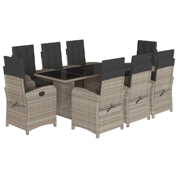 9 pcs conjunto de jantar p/ jardim c/ almofadões cinzento claro M 2