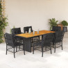 Set de comedor de jardín 7 pzas y cojines ratán sintético negro 1