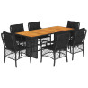 Set de comedor de jardín 7 pzas y cojines ratán sintético negro 2