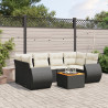 Set de comedor de jardín 7 pzas y cojines ratán sintético negro 1