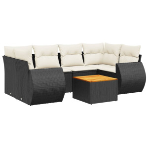 Set de comedor de jardín 7 pzas y cojines ratán sintético negro H