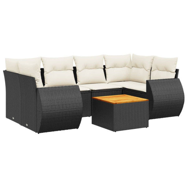 7 pcs conjunto de sofás p/ jardim c/ almofadões vime PE preto M 2
