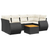 7 pcs conjunto de sofás p/ jardim c/ almofadões vime PE preto 2