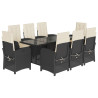 Set de comedor de jardín 9 pzas y cojines ratán sintético negro 2