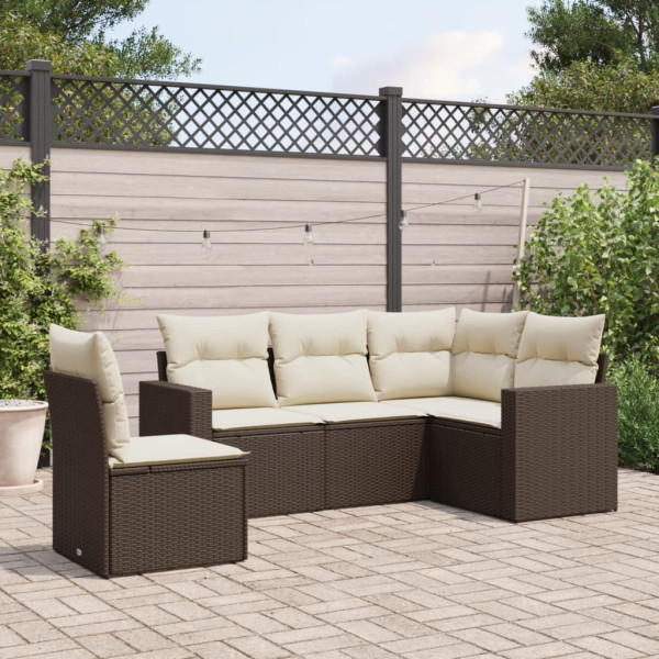 Set comedor de jardín 5 piezas y cojines ratán sintético marrón D