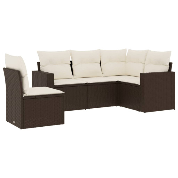 Set comedor de jardín 5 piezas y cojines ratán sintético marrón M 2