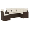 Set comedor de jardín 5 piezas y cojines ratán sintético marrón 2
