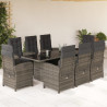 9 pcs conjunto de jantar p/ jardim c/ almofadões vime PE cinza 1