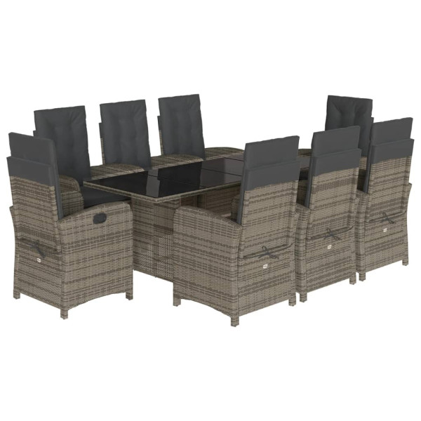 9 pcs conjunto de jantar p/ jardim c/ almofadões vime PE cinza M 2