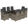 Set comedor jardín 9 pzas y cojines ratán sintético gris 2