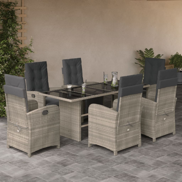 Set comedor jardín 7 pzas y cojines ratán sintético gris claro D