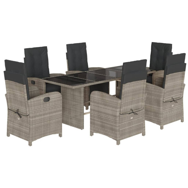 7 pcs conj. jantar p/ jardim c/ almofadões vime PE cinza-claro M 2