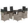 Set comedor jardín 7 pzas y cojines ratán sintético gris claro 2