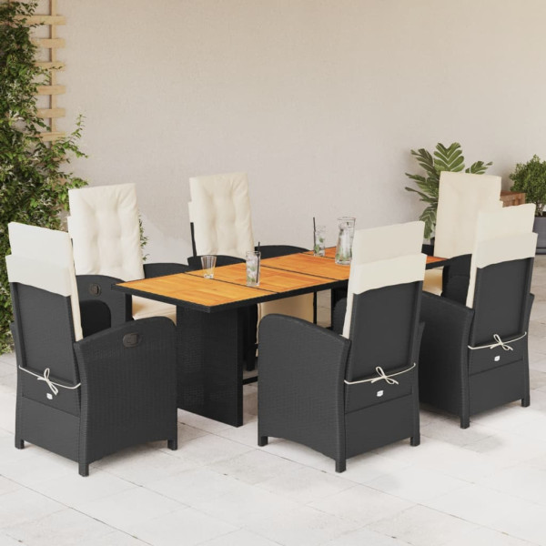 Set de comedor de jardín 7 pzas y cojines ratán sintético negro D