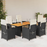 Set de comedor de jardín 7 pzas y cojines ratán sintético negro 1