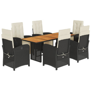 Set de comedor de jardín 7 pzas y cojines ratán sintético negro H