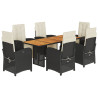 Set de comedor de jardín 7 pzas y cojines ratán sintético negro 2
