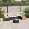 7 pcs conjunto de sofás p/ jardim c/ almofadões vime PE preto 1